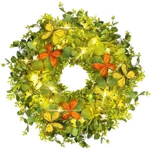 Eucalyptus wreath with artificial butterflies with integrated lights